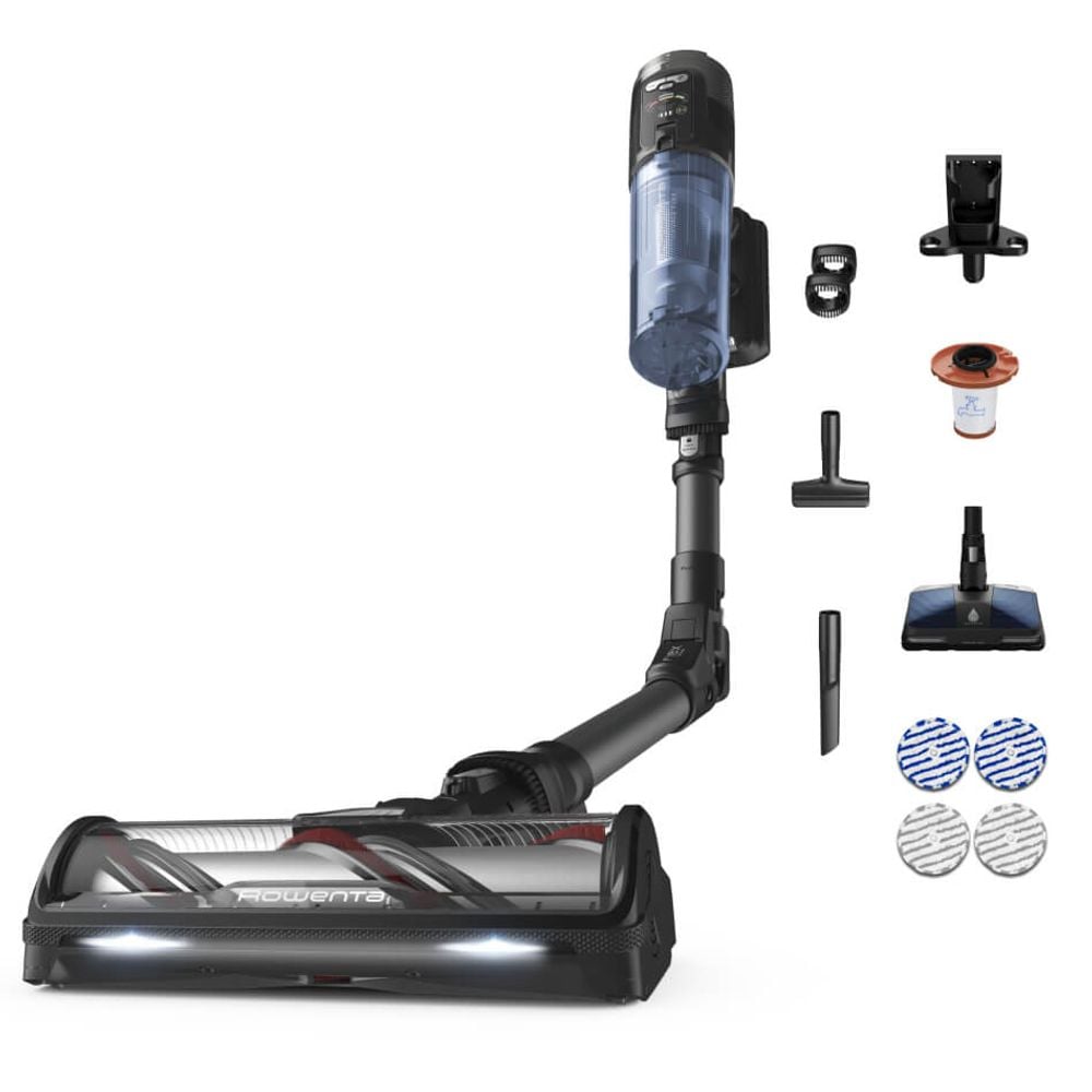 Aspirator vertical Rowenta X-Force Flex 12.60 NEO RH9LC1WO cu mop, 380W, autonomie 60 min, panou de control, recipient praf 0.65L, albastru & negru