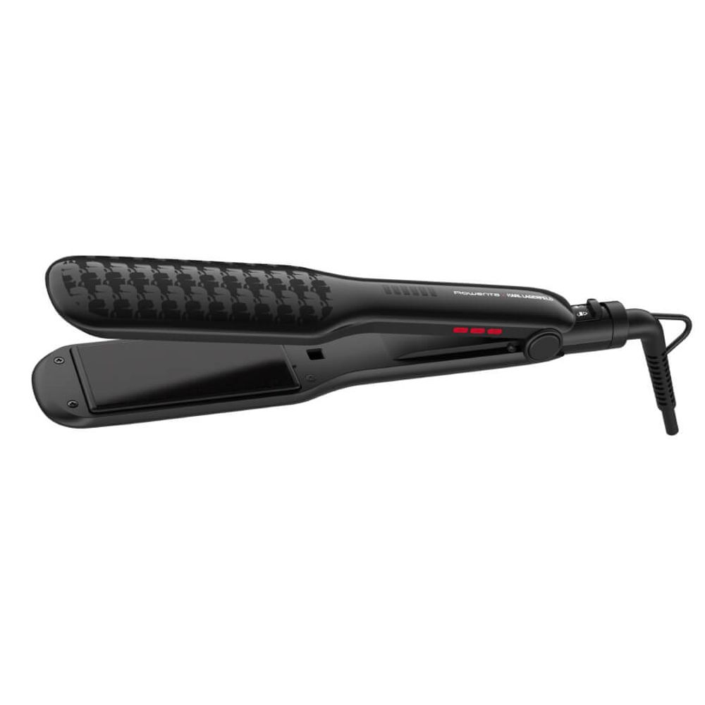 Placa de par Rowenta x Karl Lagerfeld Extra Liss SF411LF0, invelis Keratin & Glow, temperatura ajustabila 130°C - 230°C, afisaj LED, varf rece, incalzire rapida in 30 secunde, negru
