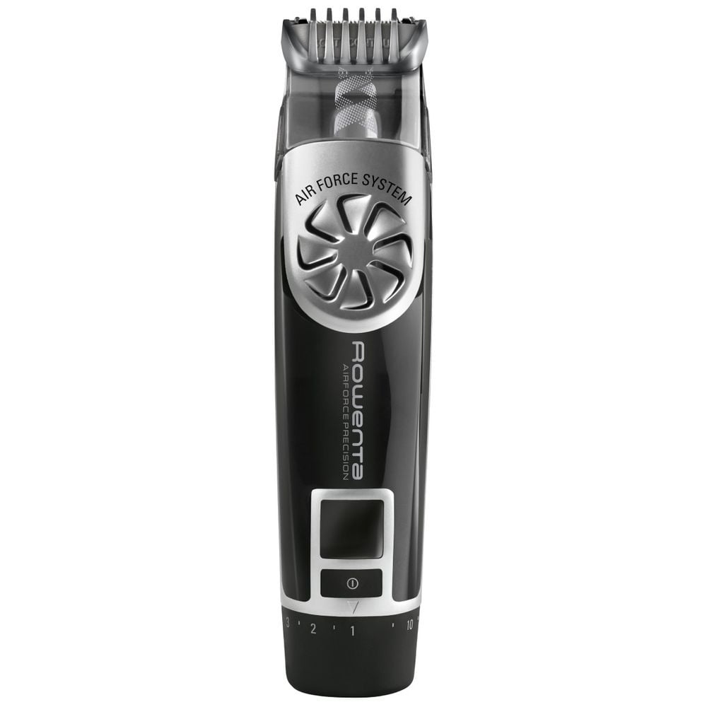 Aparat de tuns barba Rowenta Air Force Precision TN4851F0, autonomie 45 minute, lame cu invelis de titan, 8500 rpm, ecran LCD, sistem Soft Contour, negru & argintiu