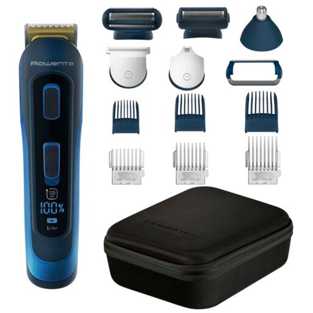 Trimmer multifuncțional Rowenta Selectium 14 în 1 TN9460F4, Wet & Dry, tehnologia de Autoascuțire a lamelor, autonomie de 120 minute, 6 piepteni reglabili, negru&bleu