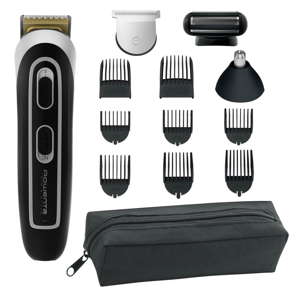 Aparat de tuns multifunctional Rowenta Selectium 13 in 1 TN9140F4, 6 piepteni ficsi, 2 piepteni ajustabili, trimmer nas & urechi, tehnologie Wet & Dry, lame inox, autonomie 120 minute, negru/argintiu