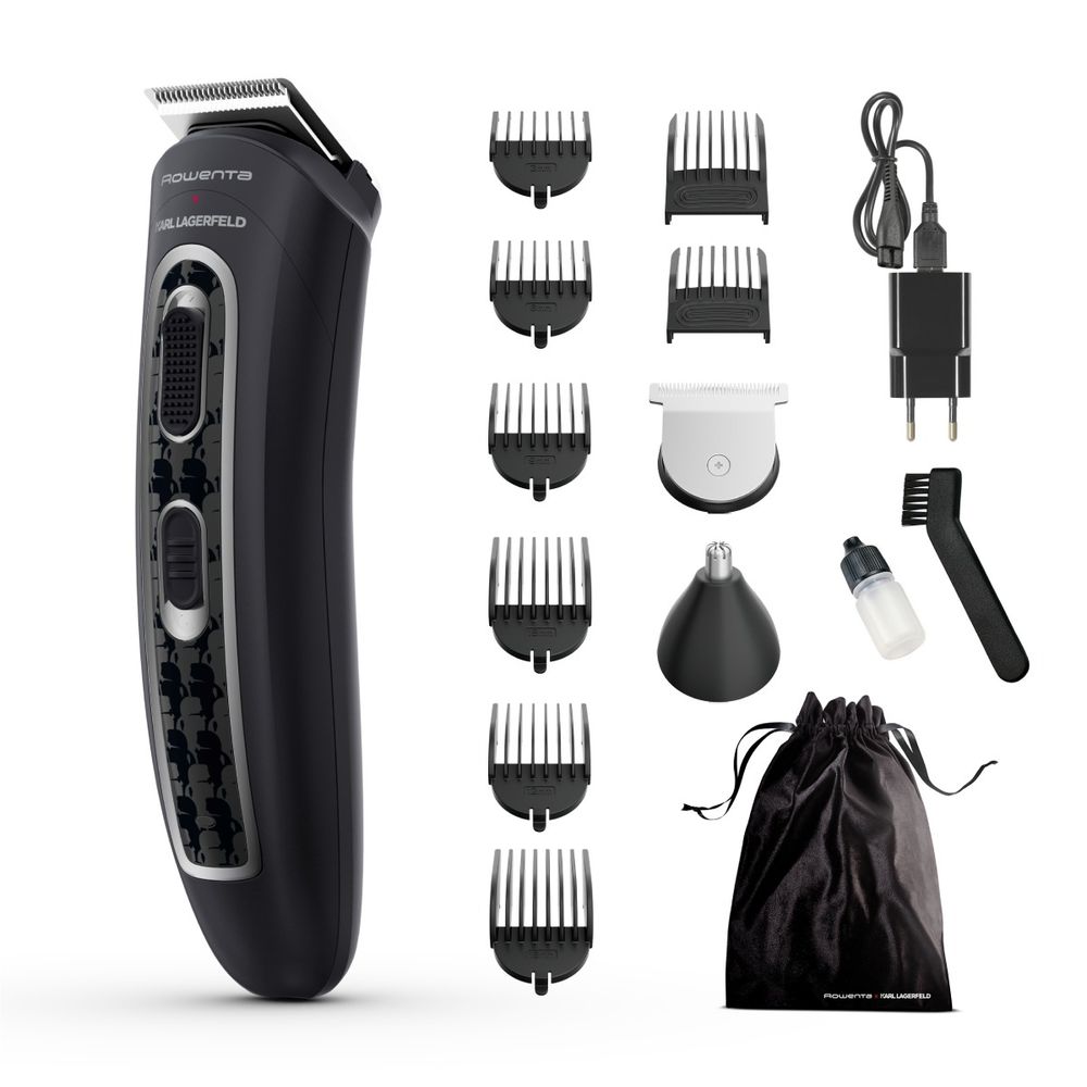 Aparat de tuns multifunctional Rowenta x Karl Lagerfeld Trim & Style 12 in 1 TN911LF0, Tehnologia Wet & Dry, autonomie pana la 120 minute 