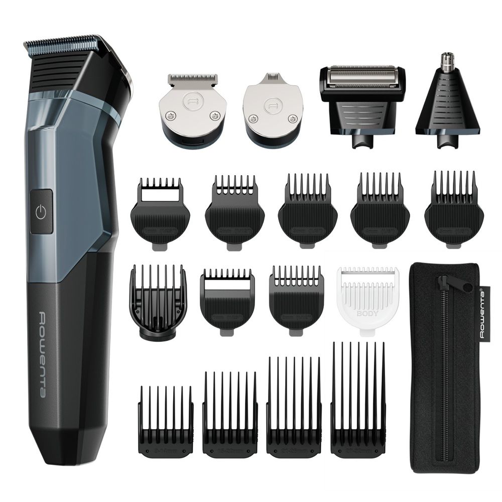 Aparat de tuns multifunctional Rowenta X Series 900 19 in 1 TN9730E0, autonomie 360 minute, 8000 RPM, 7 piepteni, tehnologie Wet & Dry, incarcare rapida, lame din inox, geanta pentru depozitare, negru & verde