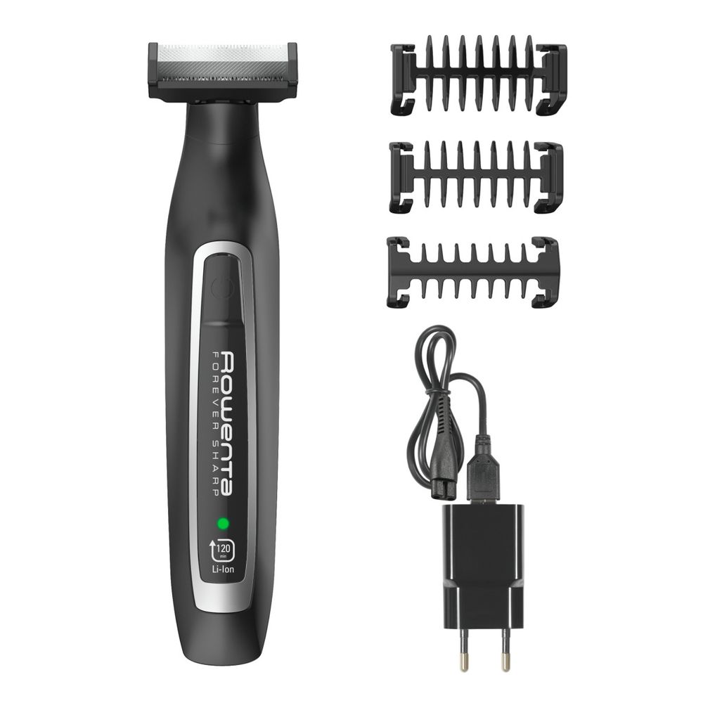 Aparat hibrid de tuns, conturat și bărbierit Rowenta Forever Sharp TN6000F5, wet&dry, lame inox cu tehnologie de autoascutire, 3 piepteni, negru