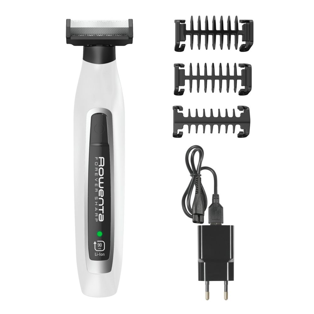 Aparatul hibrid de tuns, conturat și bărbierit Rowenta Forever Sharp TN6010F5, wet&dry, lame  inox cu tehnologie cu autoascutire, 3 piepteni, negru/alb