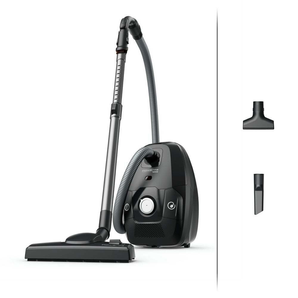 Aspirator cu sac Rowenta Green Force Max Silence RO6136EA, 750 W, 70% plastic reciclat, 3 niveluri de filtrare, sac Hygiene+, Negru/argintiu 