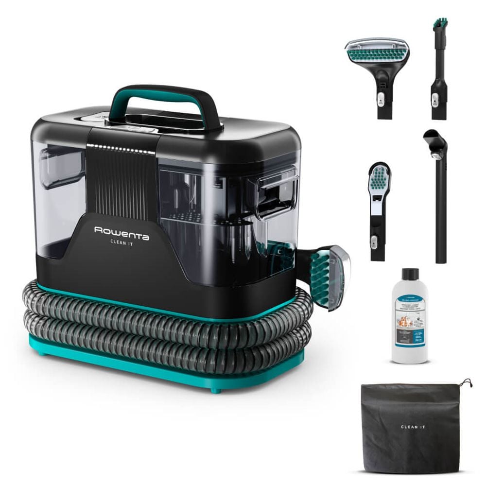 Aspirator tapiterie Rowenta Clean IT IN5020F0, 750W, rezervor apa & detergent 2.3L, rezervor apa murdara 1.5L, perii 8/15 cm, accesoriu spatii inguste & incaltaminte, auto clean, detergent inclus, negru