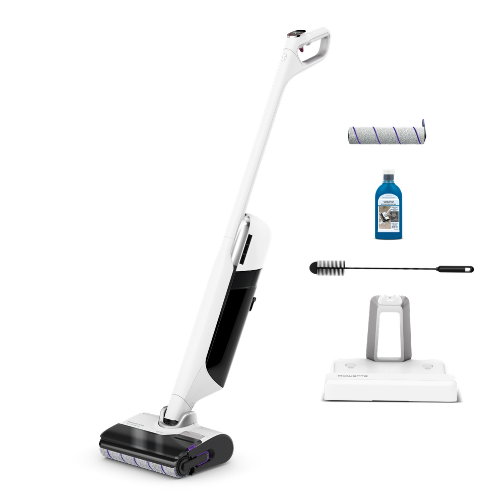 Aspirator cu spalare Rowenta X-Clean 12 GZ7267E0, 230 W, 550 RPM, 21.000 Pa, pana la 65 min autonomie, afisaj LED, aspirare umeda si uscata, functie autocuratare si autouscare, tehnologie anti-incalcire, rezervor pentru detergent, detergent inclus, alb