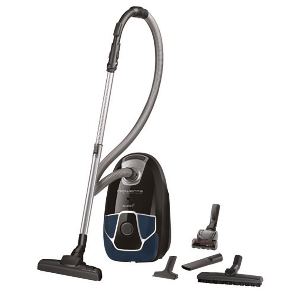 Aspirator cu sac Rowenta Silence Force Allergy+ RO6881EA, 450W, 4.5L, sac Hygene+, perie Easy Brush, cablu 8.8 m, 3 niveluri de filtrare, negru/albastru
