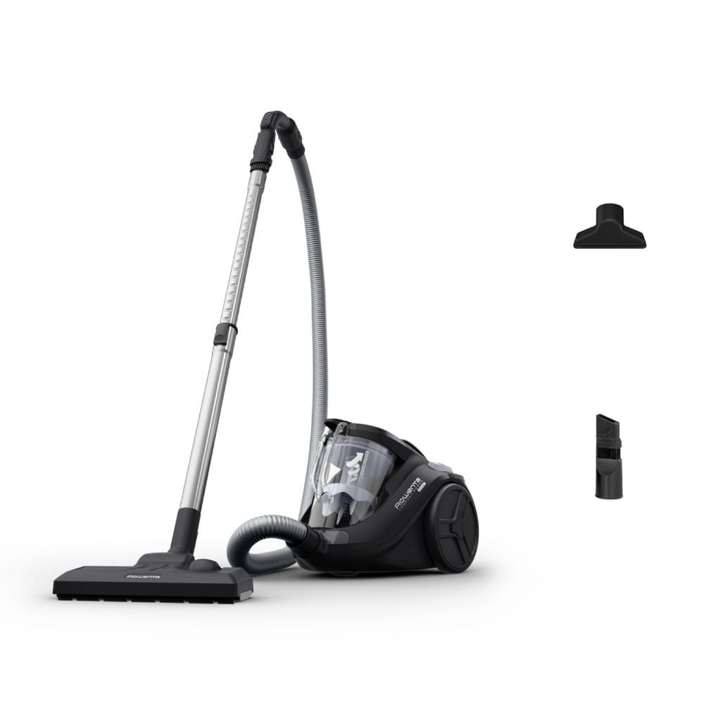 Aspirator fara sac Rowenta Compact Power Cyclonic RO3725EA, 750W, recipient praf 1.5L, 3 niveluri de filtrare, tub metalic telescopic, duza spatii inguste, duza tapiterie, negru