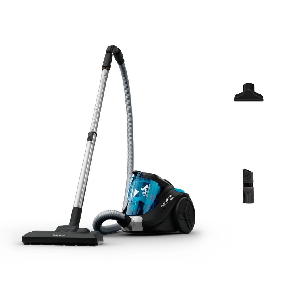 Aspirator fara sac Rowenta Compact Power RO3731, 750 W, 1.5 l, filtru de inalta eficienta, raza de operare 8.8 m, Negru/Albastru