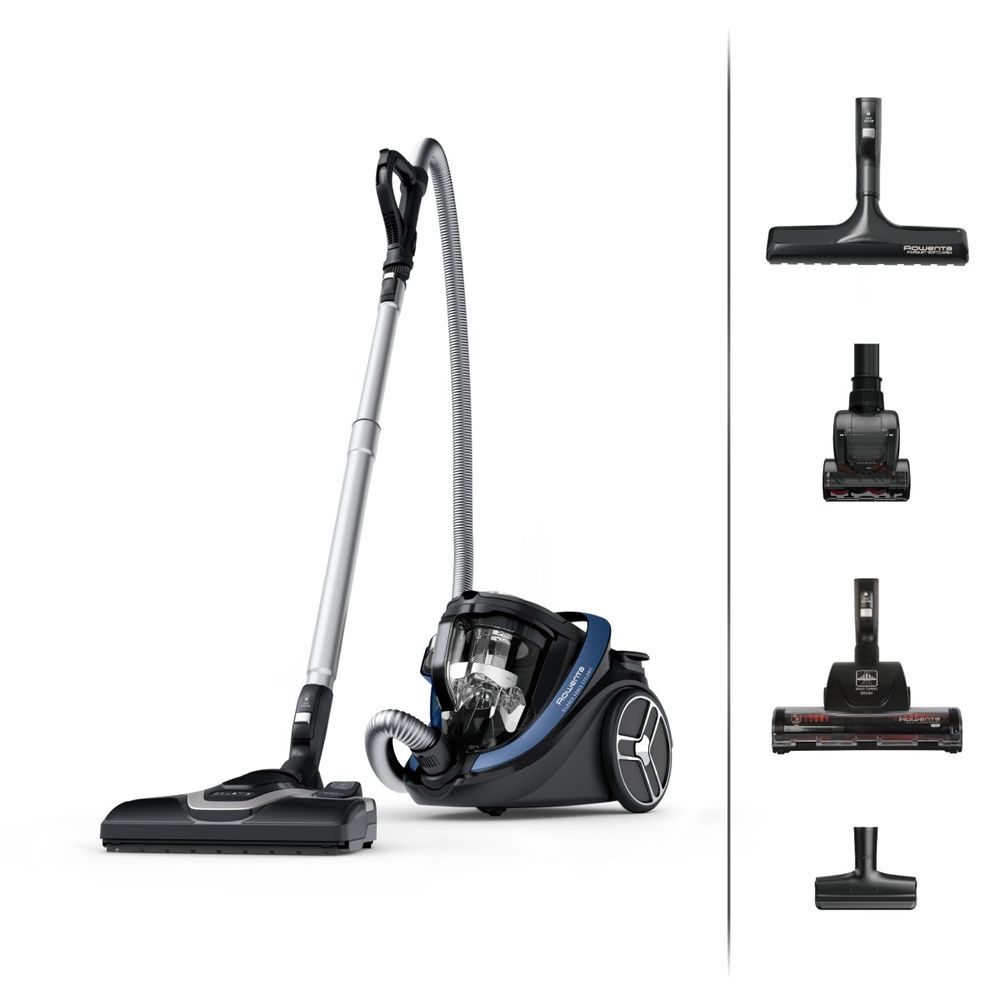 Aspirator fara sac Silence Force Cyclonic Effitech® RO7971EA, 500 W, recipient pentru praf 2.5 L, 3 niveluri de filtrare, negru & albastru