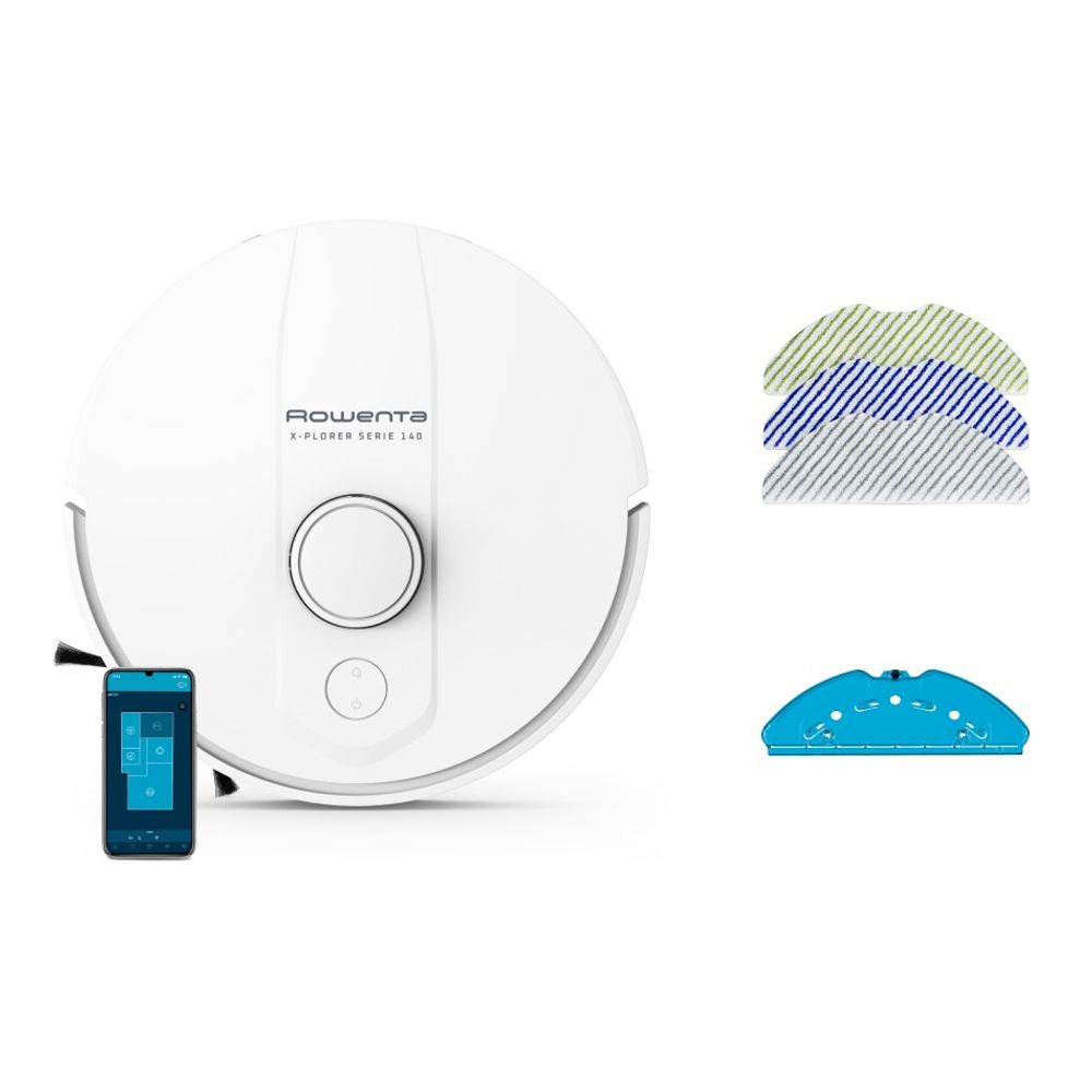 Aspirator robot Rowenta X-Plorer Serie 140 RR9177WH, putere aspirare 5000 Pa, 4 trepte de putere, autonomie de pana la 120 minute, recipient apa 0.32L, alb