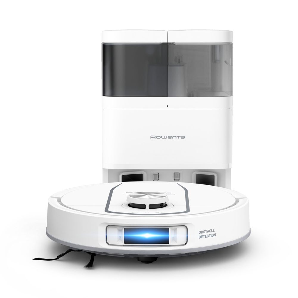 Aspirator robot Rowenta X-Plorer Serie 580 Max RR9547E0, putere 10.000 Pa, 120 minute, management harti, statie all in one, functie mop extensibil, evitare obstacole, anti-incalcire, mopuri cu dubla rotatie, recipient praf 0.3L, laser LiDAR 360°, alb