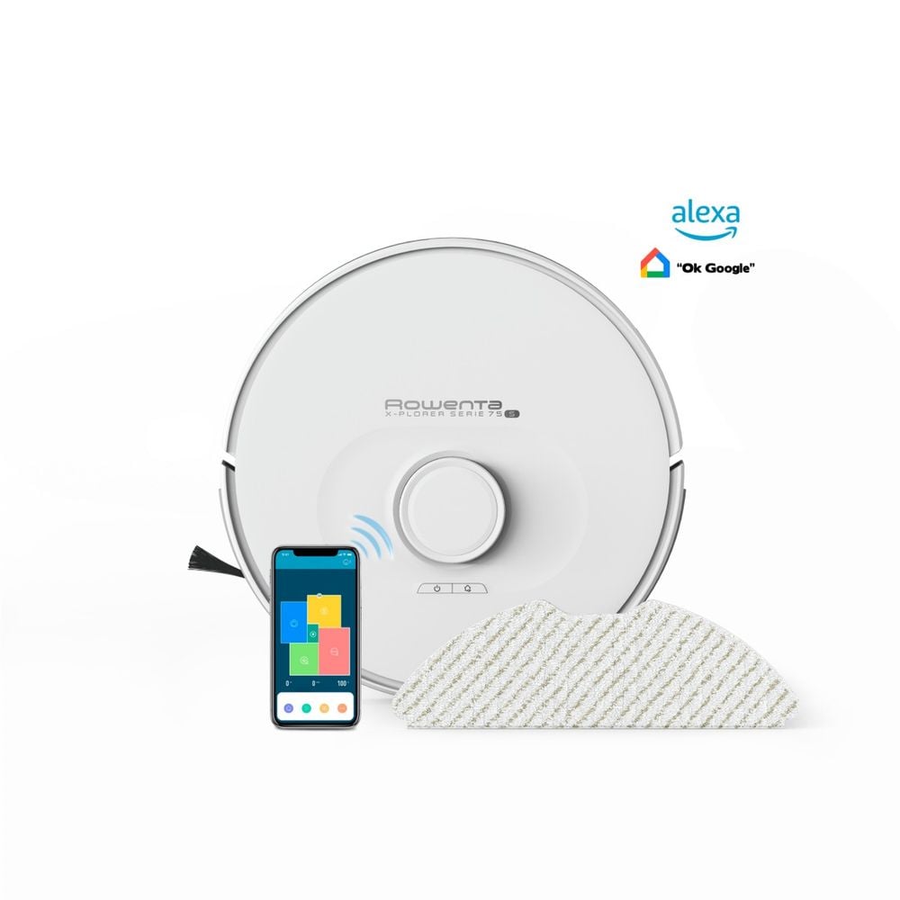 Aspirator robot Rowenta X-Plorer Serie 75 S RR8577WH, putere de aspirare 2700 Pa, autonomie 120 min, aspirare si spalare, navigatie laser, Wi-Fi, compatibil asistent vocal, alb