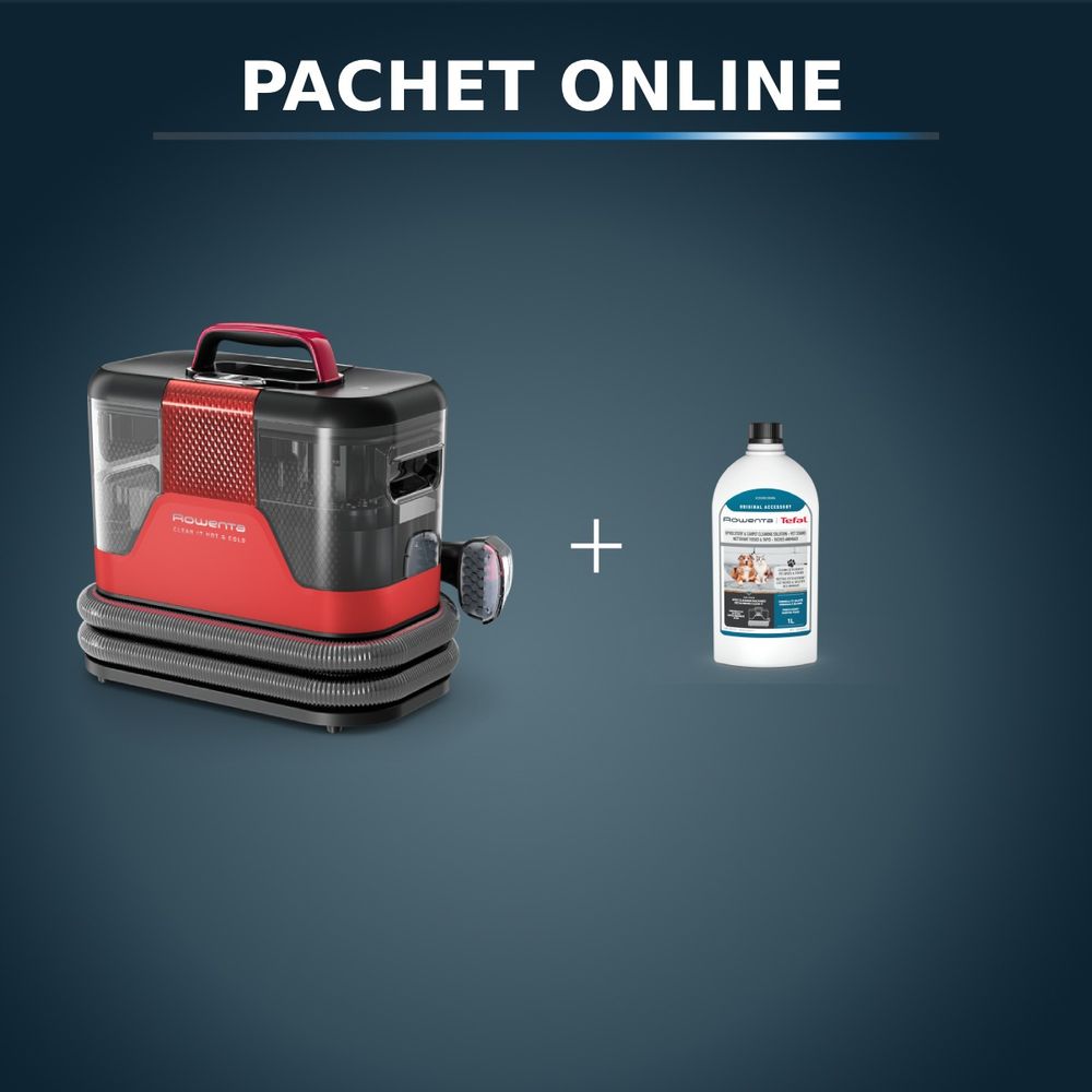 Aspirator tapiterie Rowenta Clean IT Hot & Cold IN7020F0 & Detergent pentru aspirator cu spalare Rowenta XD5320F0 pentru textile, covoare si pete animale de companie