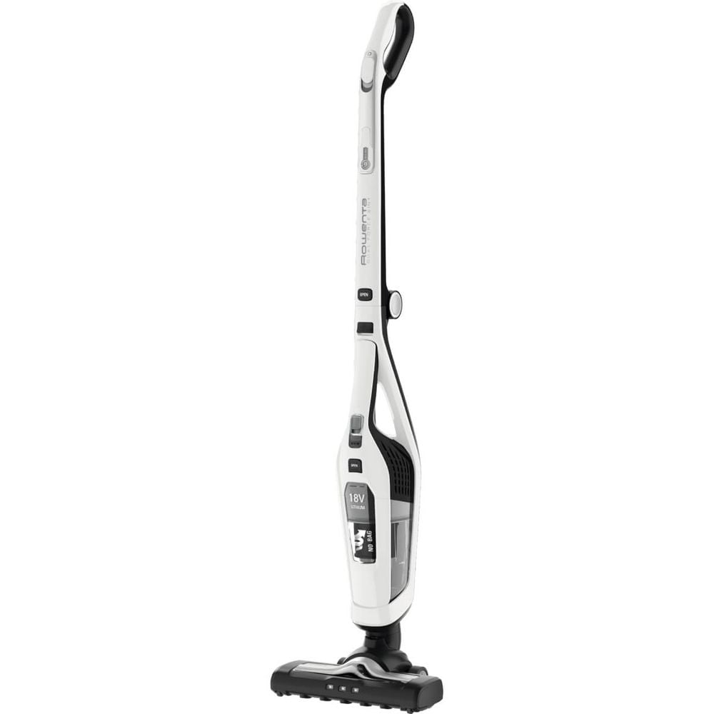 Aspirator vertical 2 in 1 Rowenta Dual Force RH6737WH, 18 V, autonomie pana la 45 min, recipient 0.6 L, perie cu iluminare LED, sistem ciclonic, maner pliabil, 2.5 kg, alb