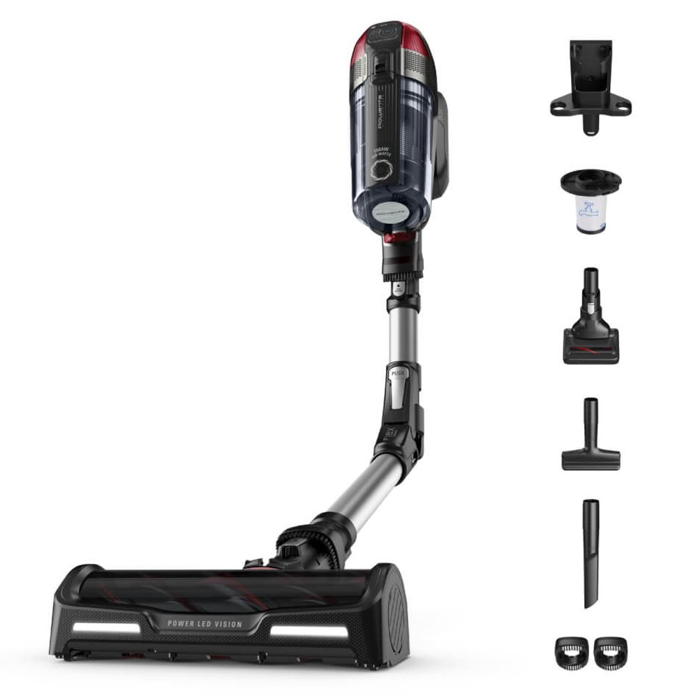 Aspirator vertical Rowenta X-Force Flex 12.60 RH98A7WO, 320W, 25.2V, capacitate praf 0.9L, autonomie 45 minute, perie animal turbo, gri & rosu