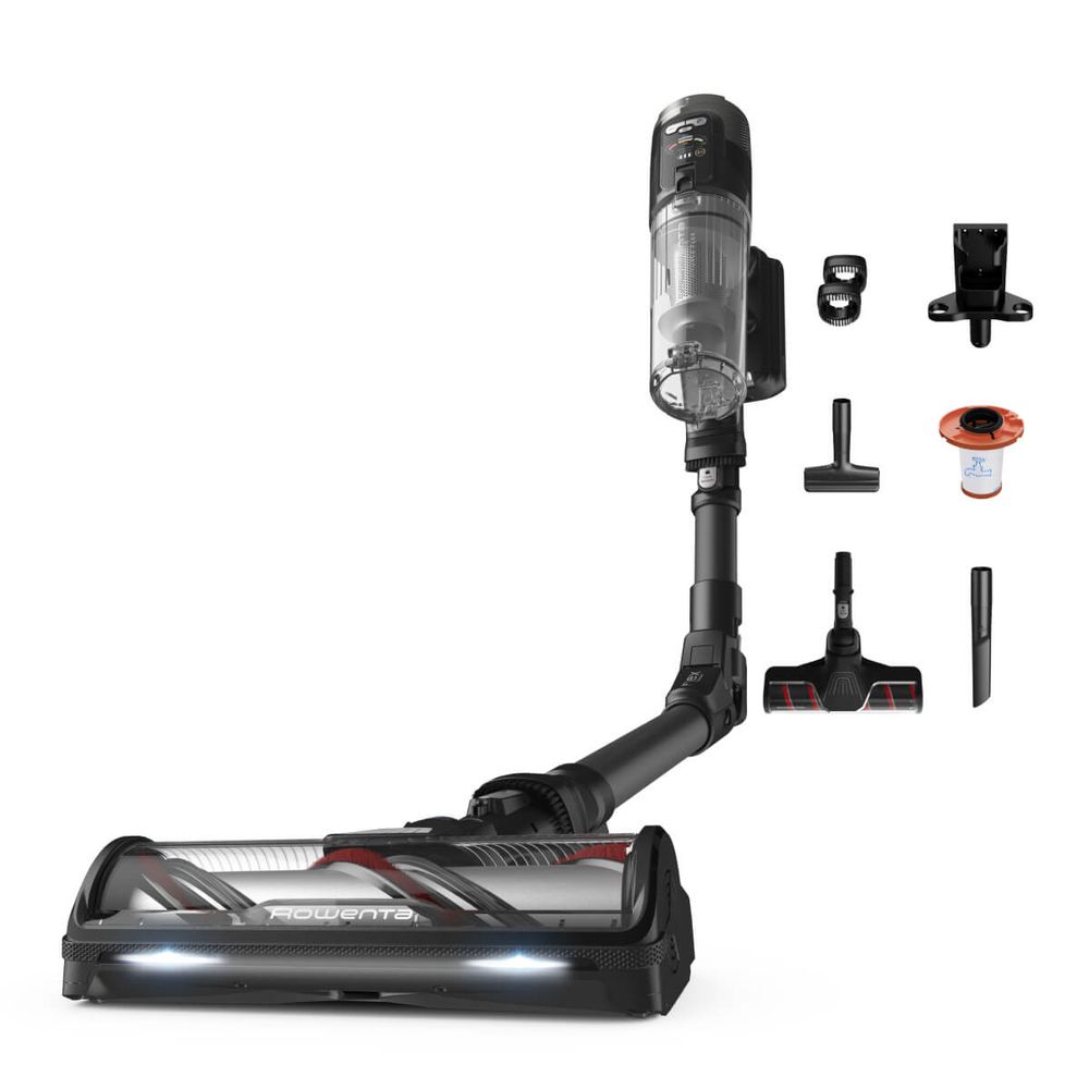 Aspirator vertical fără fir Rowenta X-Force Flex 12.60 Neo Complete RH9L55E0, 380 W, 150 air watts, autonomie de până la 60 min, recipient praf 0.65L, iluminare LED, tub Flex, funcție Boost, negru & gri