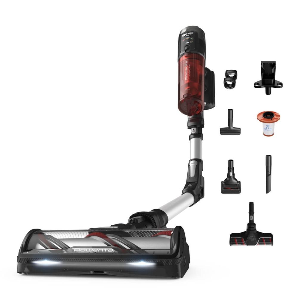 Aspirator vertical fără fir Rowenta X-Force Flex 13.60 Complete Animal RH9A93E0, 380 W, 150 air watts, iluminare LED, tub flex, funcție boost, capacitate recipient praf 0.65L, roșu & argintiu
