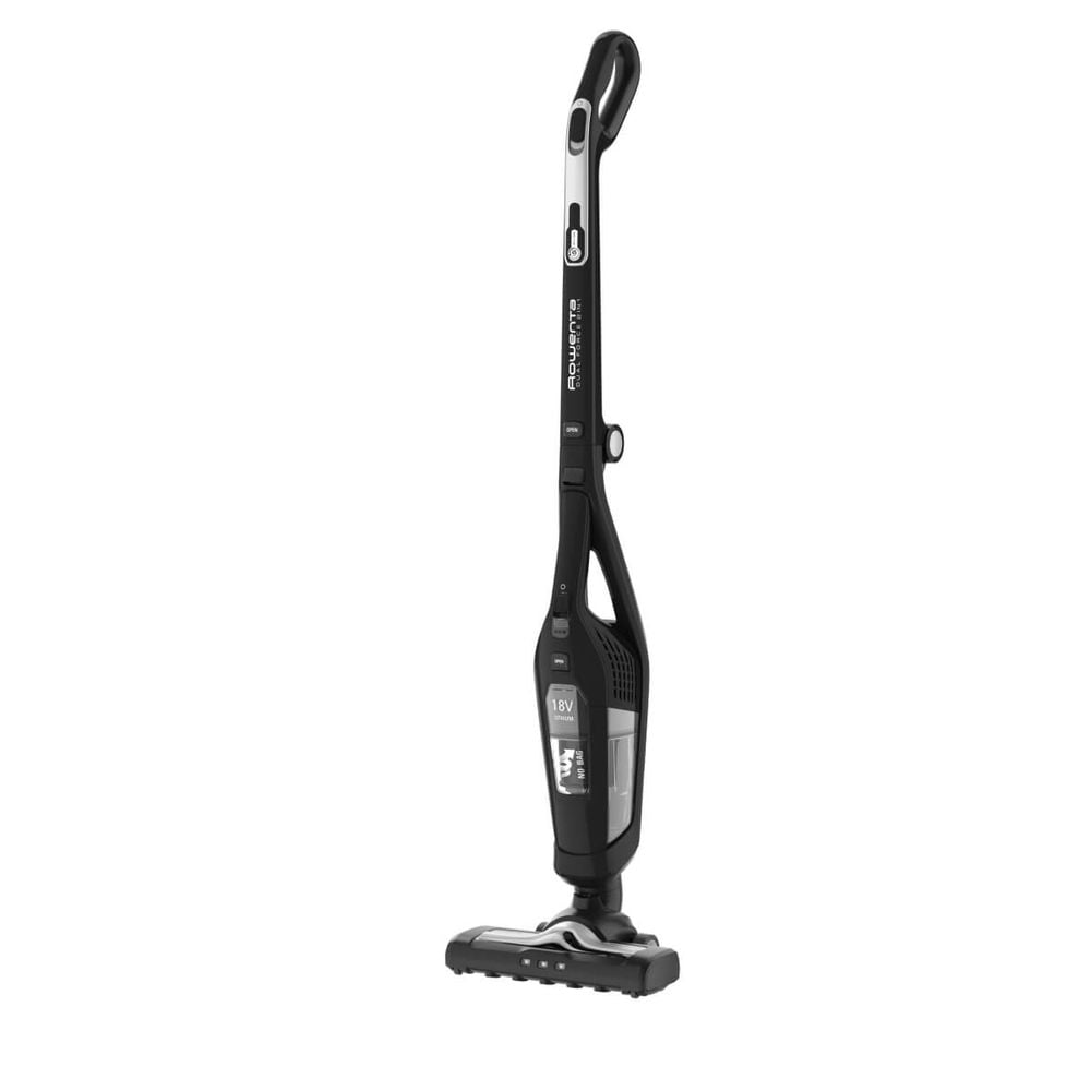 Aspirator vertical 2 in 1 Rowenta Dual Force RH6735WH, 18 V, autonomie pana la 45 min, recipient 0.6 L, perie cu iluminare LED, sistem ciclonic, maner pliabil, 2.5 kg, negru