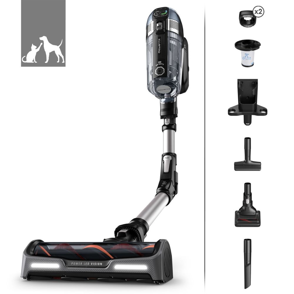 Aspirator vertical Rowenta X-Force Flex 14.60 RH9958WA, 200 AW, Smart Control Display, Functie Boost, autonomie 1 ora 10 minute, Negru/gri 