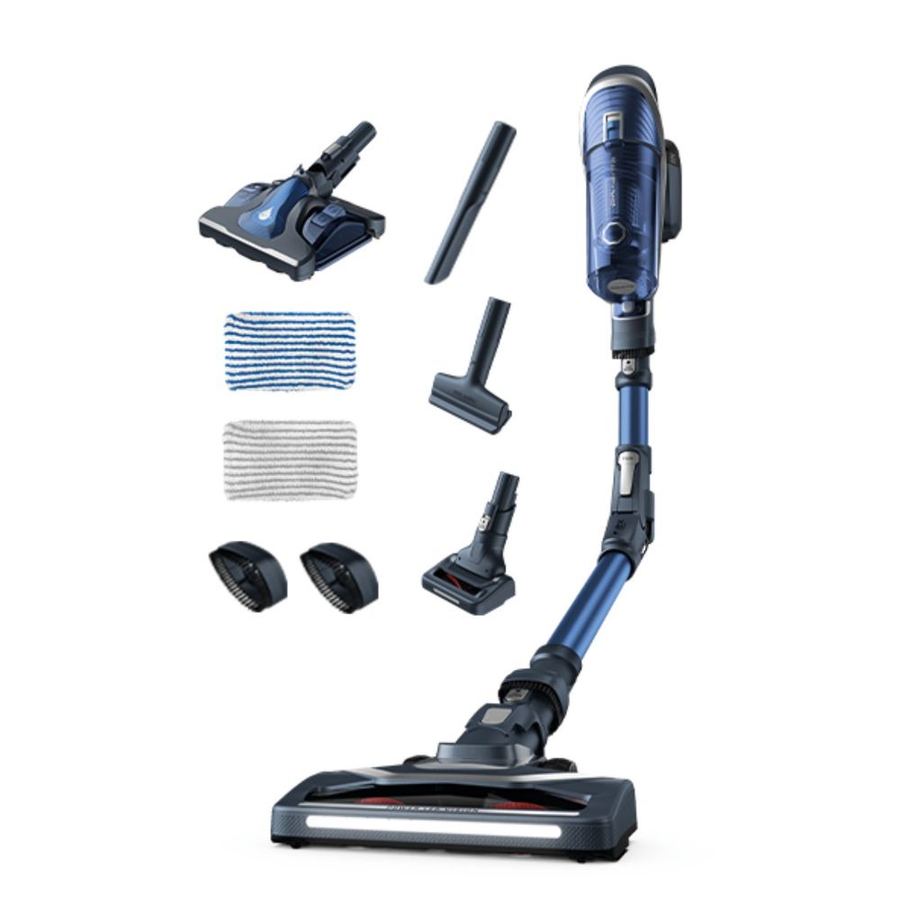 Aspirator vertical Rowenta X-Force Flex 8.60 Aqua RH9690WO, 3 in 1, putere aspirare 185Watts, autonomie max 45 min, flexibil, cap de aspirare Aqua, funcție boost, gri&albastru