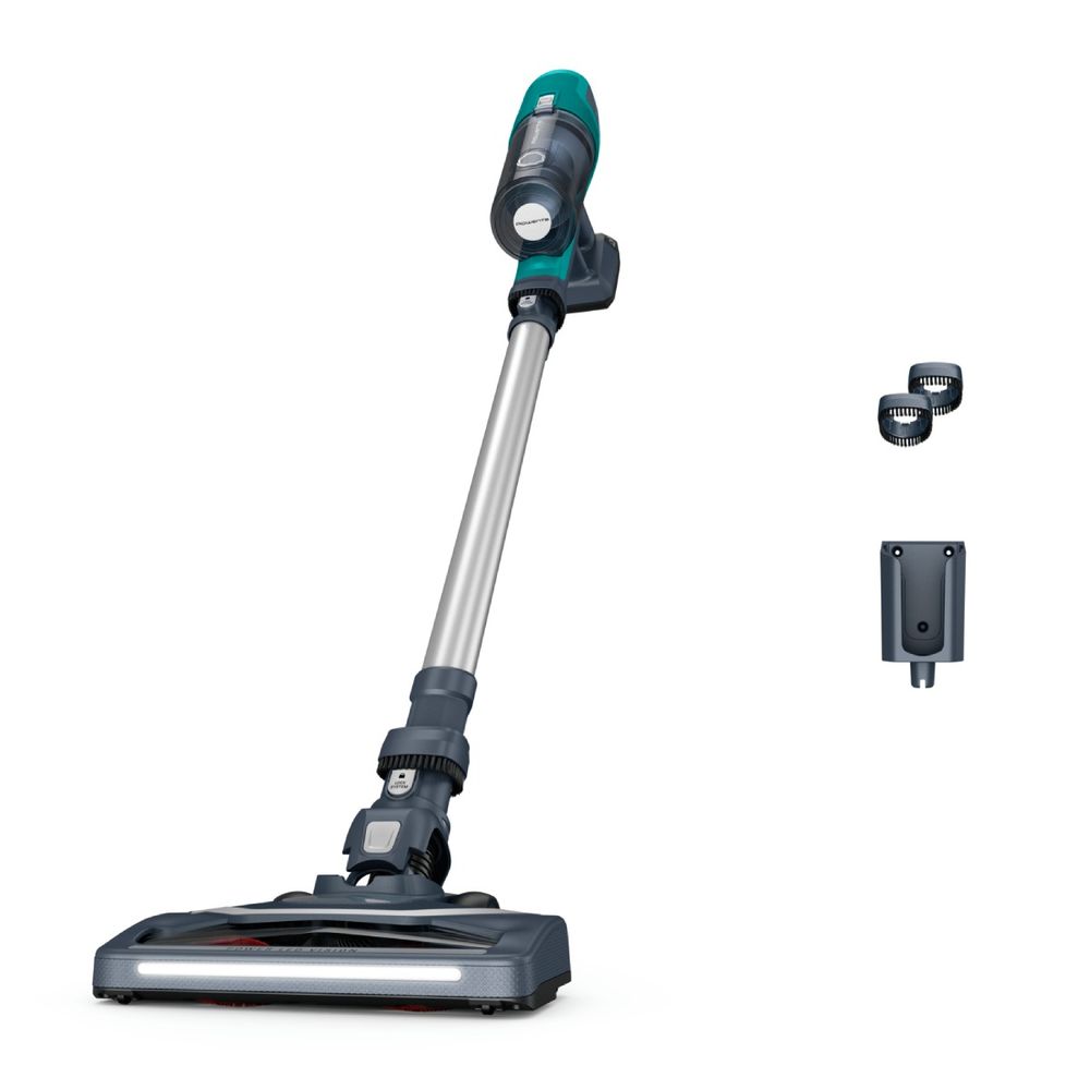 Aspirator vertical Rowenta X-Pert Essential 6.60 Animal RH6820WO, 100 W, 18 V, autonomie 45 minute, recipient 0.55 L, perie cu LED, tehnologie ciclonica, functie boost, verde