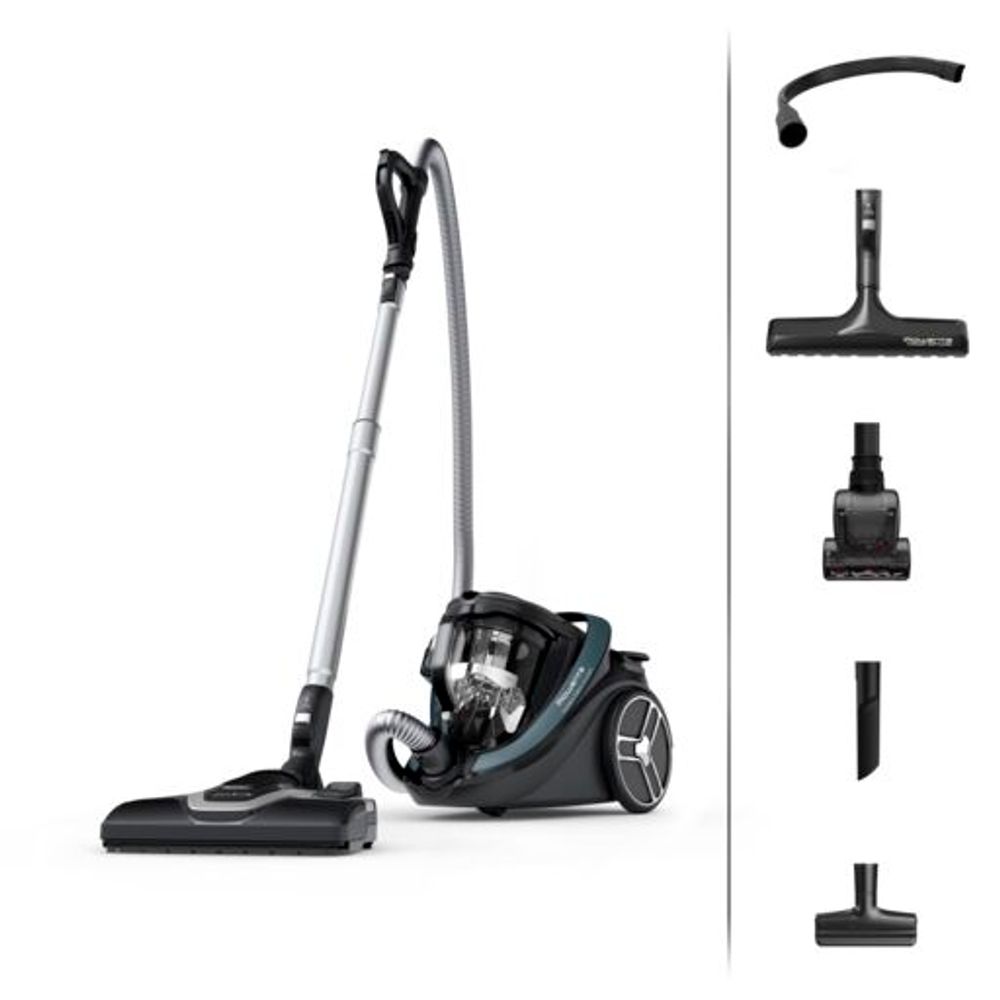Aspirator fara sac Silence Force Cyclonic Effitech® RO7961EA, 500 W, recipient pentru praf 2.5 L, 3 niveluri de filtrare, negru & verde