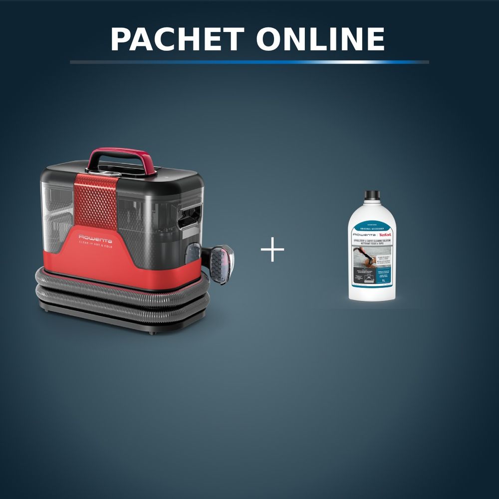 Pachet PROMO Aspirator tapiterie Rowenta Clean IT Hot & Cold IN7020F0 & Detergent pentru aspirator cu spalare Rowenta XD5310F0 pentru textile si covoare
