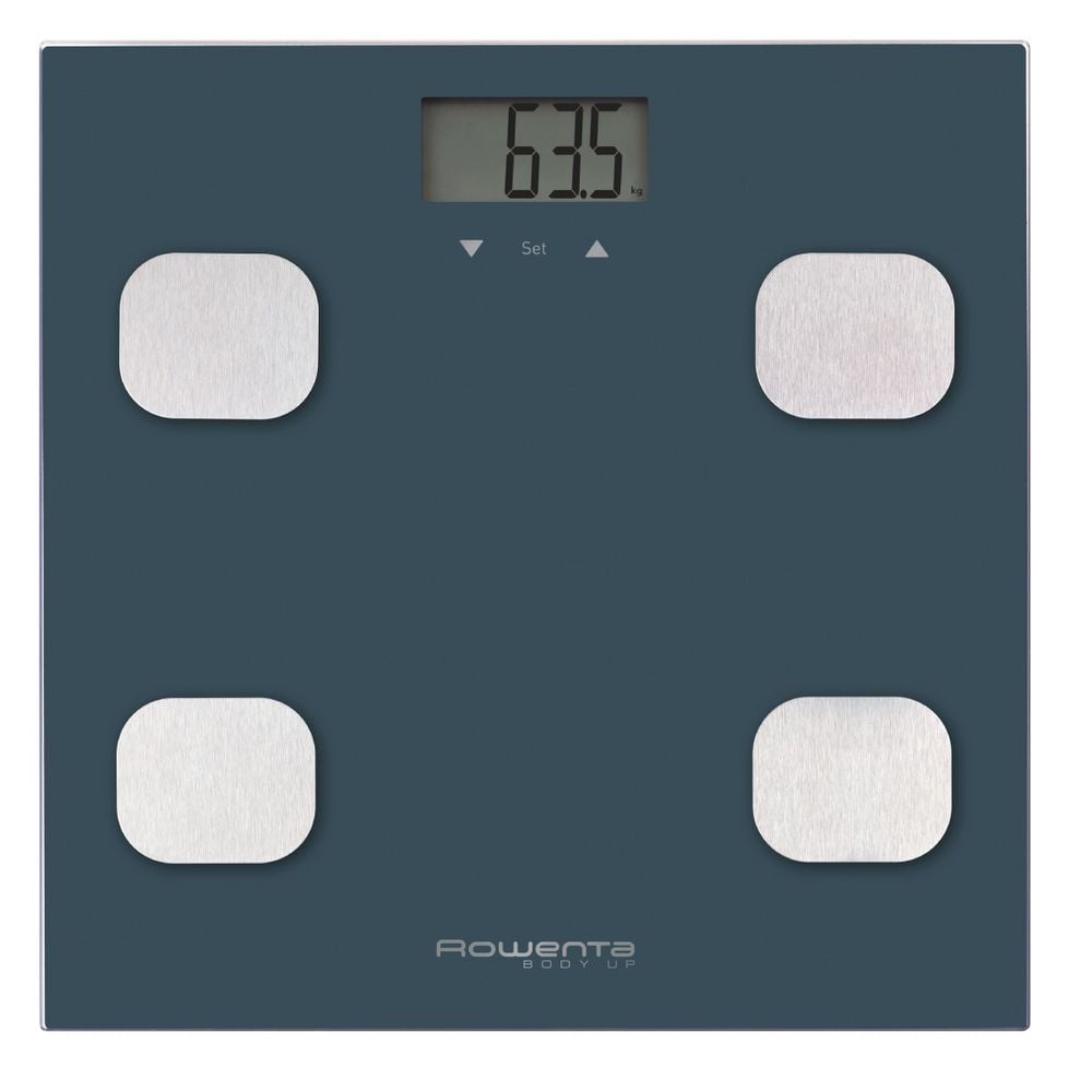 Cantar de baie Rowenta Body Up BR2520V0, 150 kg, gradatii la 100 g, analiza corporala, 8 profile, sticla, negru