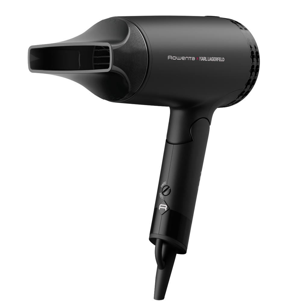 Uscator de par ROWENTA x Karl Lagerfeld Express Style CV184LF0, 1600 W, 2 trepte de temperatura, invelis Keratin & Glow, concentrator, negru
