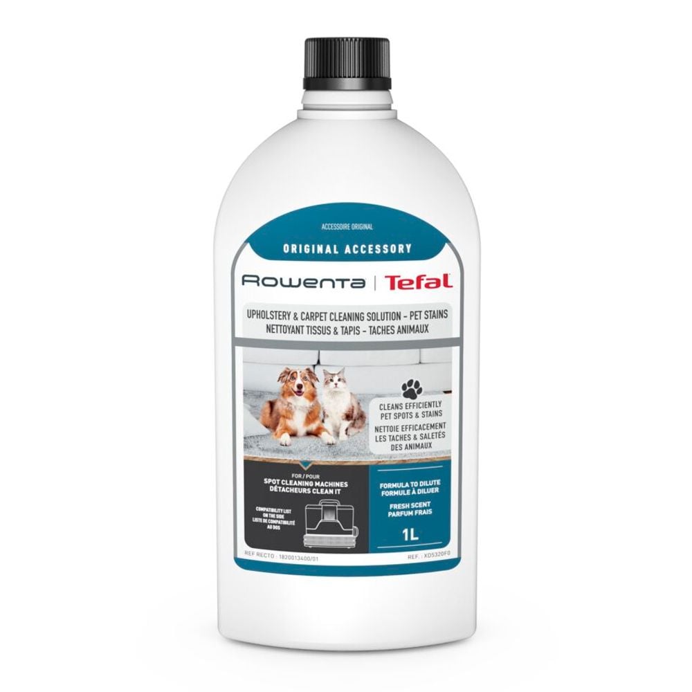 Detergent pentru aspirator cu spalare Rowenta XD5320F0 pentru textile, covoare si pete animale de companie, 1 litru, compatibil cu aspiratorul pentru tapiterie Rowenta Clean IT IN5020F0, IN5011F0