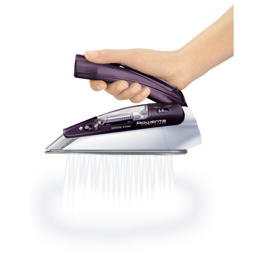 Fier de calcat pentru voiaj ROWENTA First Class DA1511F1, 1000W, 45g/min, 70ml, talpa Microsteam 200 Stainless Steel, alb-violet