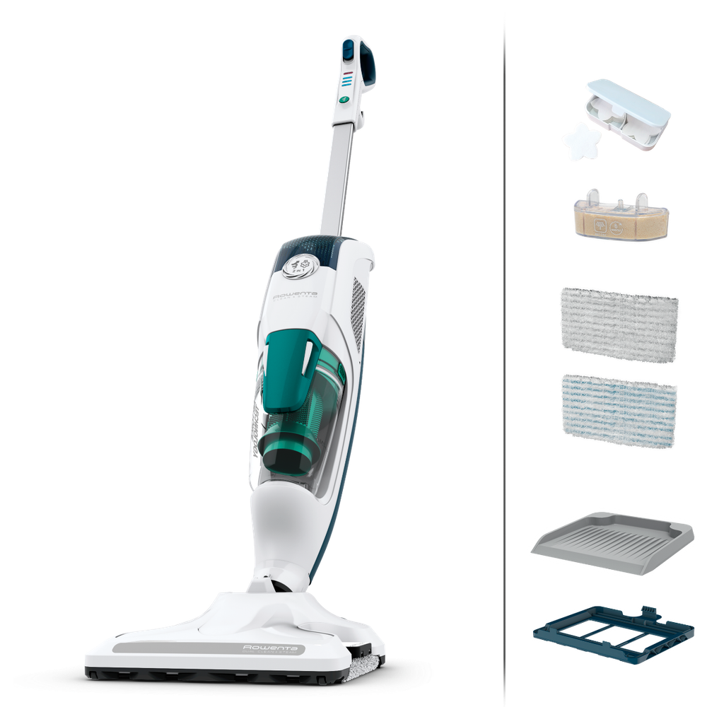 Aparat de curatat cu abur Rowenta Clean & Steam Revolution Green RY7777WH, 1500W, cablu 7.5m, accesoriu covoare, filtru anticalcar, 20 pastile cu uleiuri esentiale, Alb/Verde