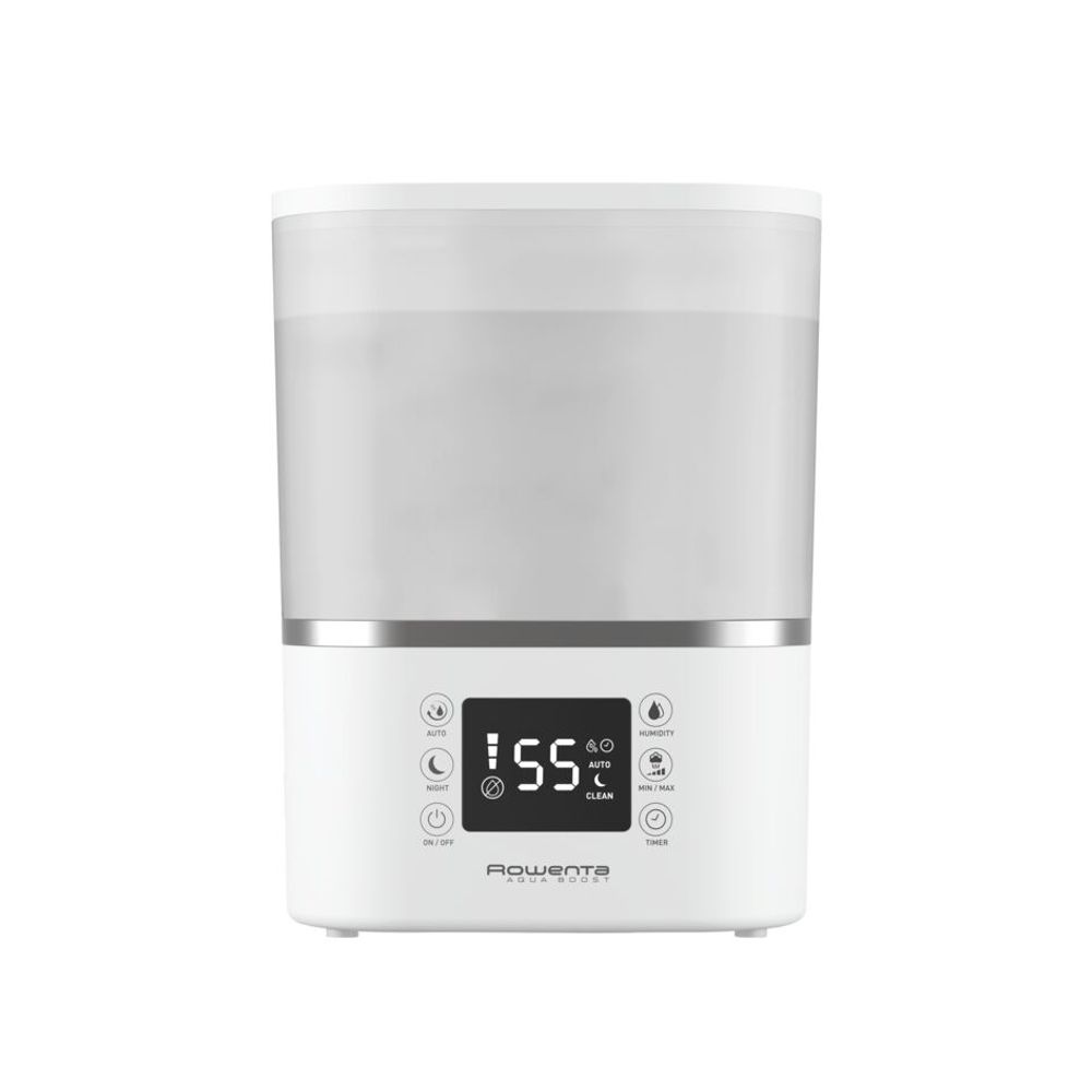 Umidificator Rowenta Aqua Boost HU4020F0, acoperire 50 m2, flux de aer de 380 ml/h, rezervor 2.5L, ecran LED, timer, Alb/argintiu