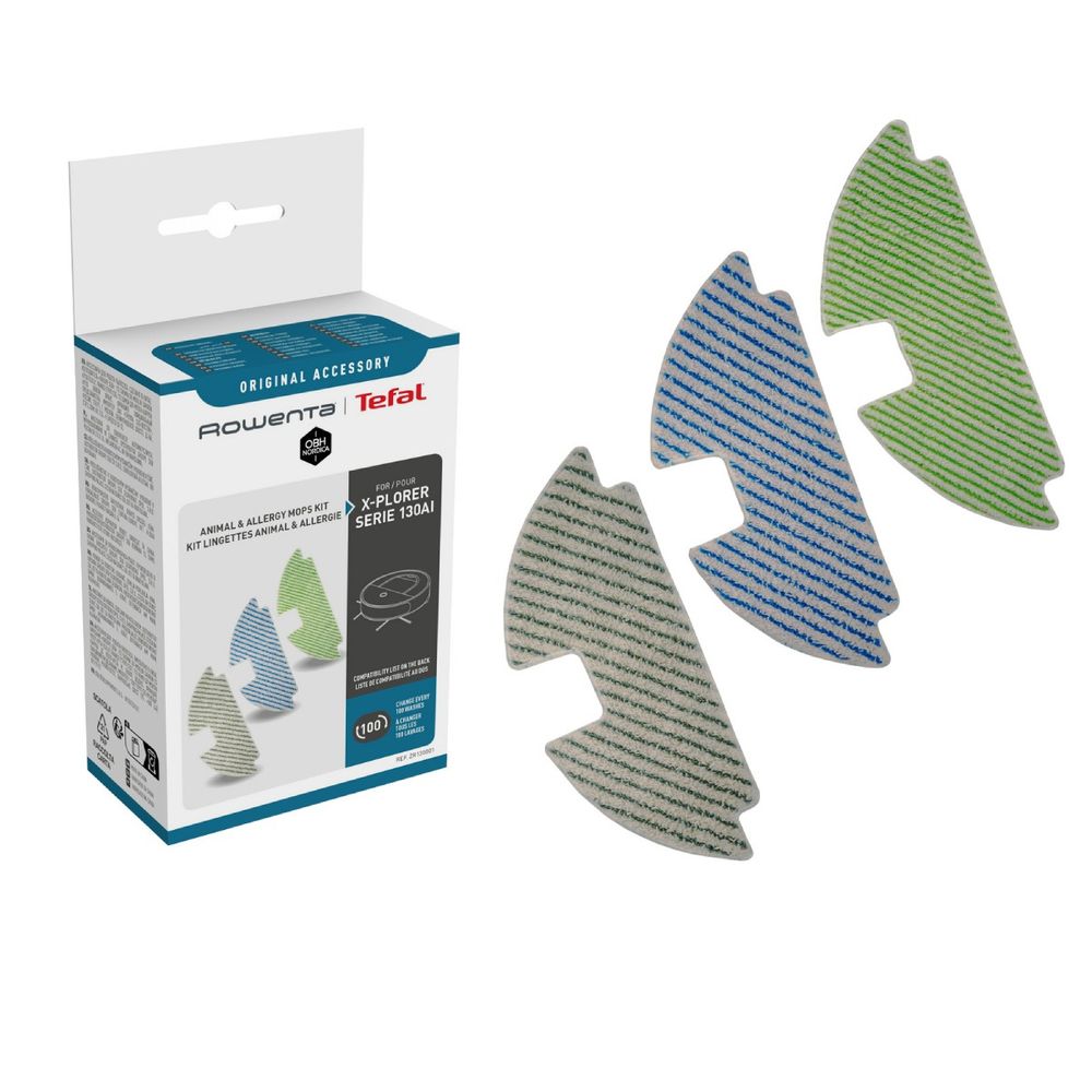 Kit 3 mopuri din microfibra Rowenta ZR130001, compatibile cu aspiratorul robot Rowenta X-Plorer S130 AI, seriile RR90xx