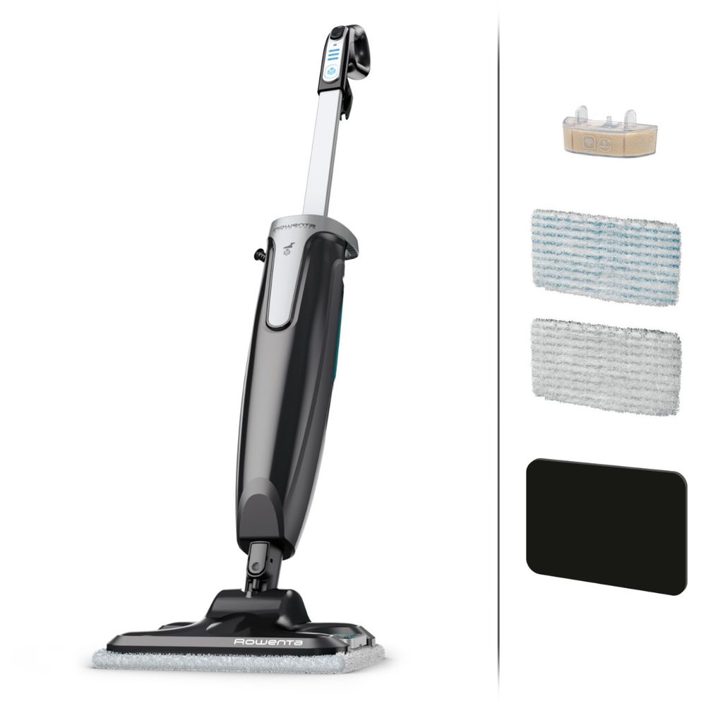 Mop cu abur Rowenta Steam Power RY6555WH, 1200W, 0.6L, filtru anticalcar, 3 setari de reglaj al aburului, Negru/Albastru