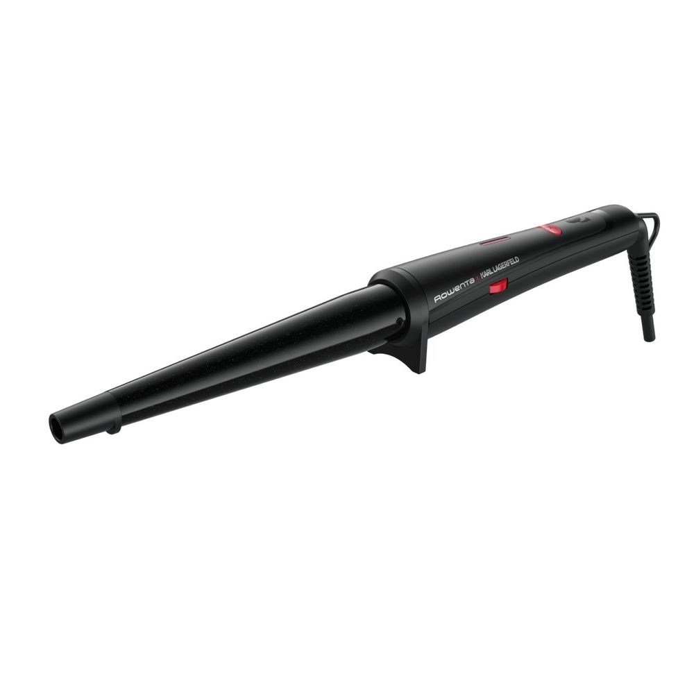 Ondulator de păr conic Rowenta Karl Lagerfeld CF324LF0, înveliș, Keratin & Glow, 120-200 °C, mănușă de protecție, negru&roșu