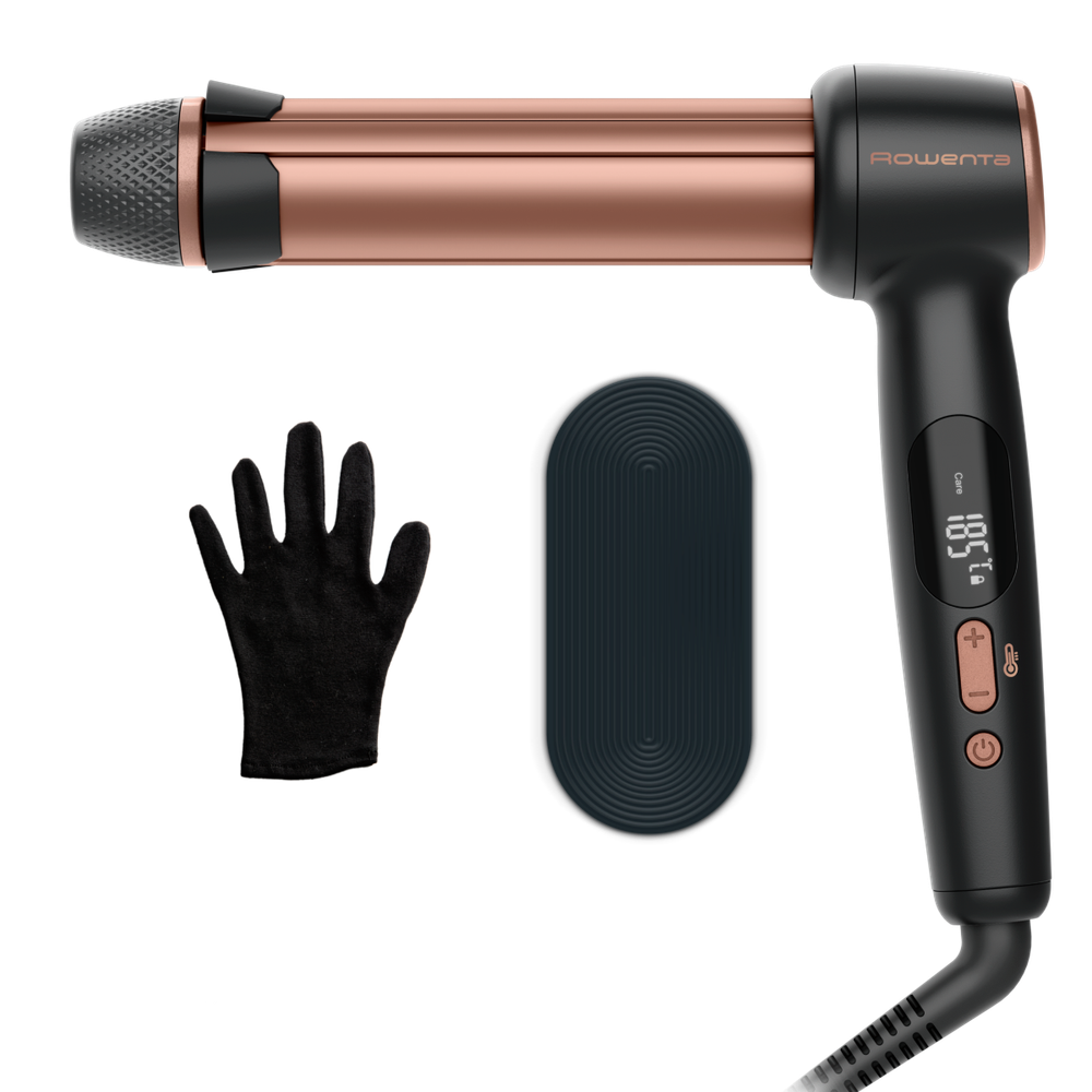 Ondulator de par Rowenta Twist Curl CF4620E0, ajustabil pe 3 diametre, temperatura ajustabila, invelis ceramic, 75 W, negru & roz
