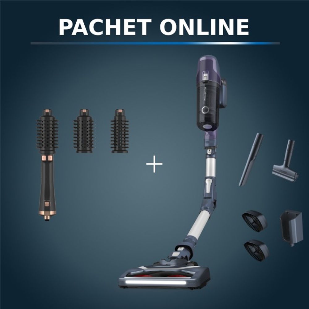 Pachet PROMO Aspirator vertical X-Pert 6.60 Essential RH6848WO si Peria rotativă cu aer cald Rowenta Ultimate Experience CF9620F0