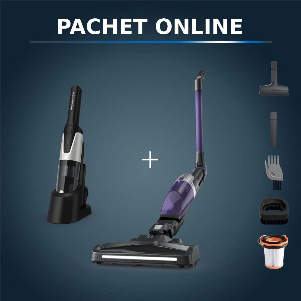 Pachet PROMO Aspirator vertical Rowenta X-TREM Compact 2 in 1 RH1238WO & Aspirator de mână Rowenta X-Touch AC9736WO