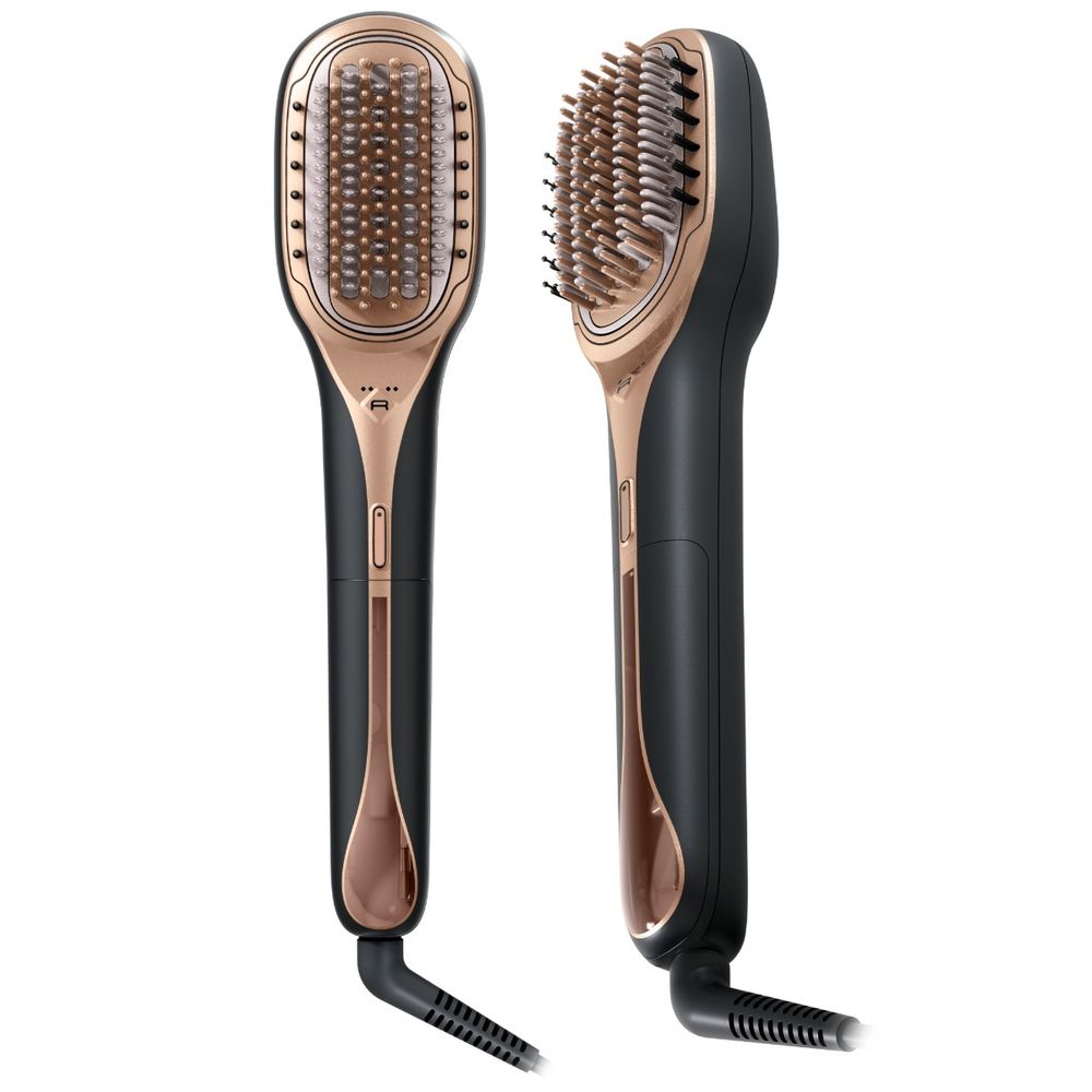 Perie de par reparatoare cu abur Rowenta Hair Therapist™ CF9940F0, 165 W, tehnologie Thermal Care, invelis Keratin, oprire automata, afisaj LED, geanta pentru transport, negru/maro
