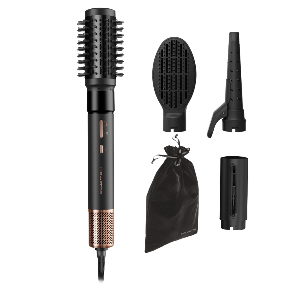 Perie multifunctionala cu aer cald Rowenta Air Shape UB9820E0, non-rotativa, invelis ceramic, generator de ioni, 3 trepte viteza/temperatura, concentrator, negru & bronz