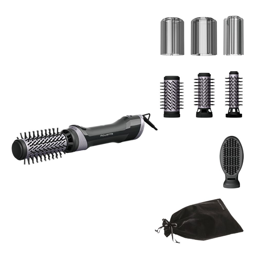 Perie rotativa cu aer cald Rowenta Brush Activ UB9534F0, 1000W, 2 trepte de viteza & temperatura, 2 perii rotative 40/50mm, 1 perie de 30 mm, 1 perie paddle, husa inclusa, generator de ioni, invelis ceramic, negru & argintiu