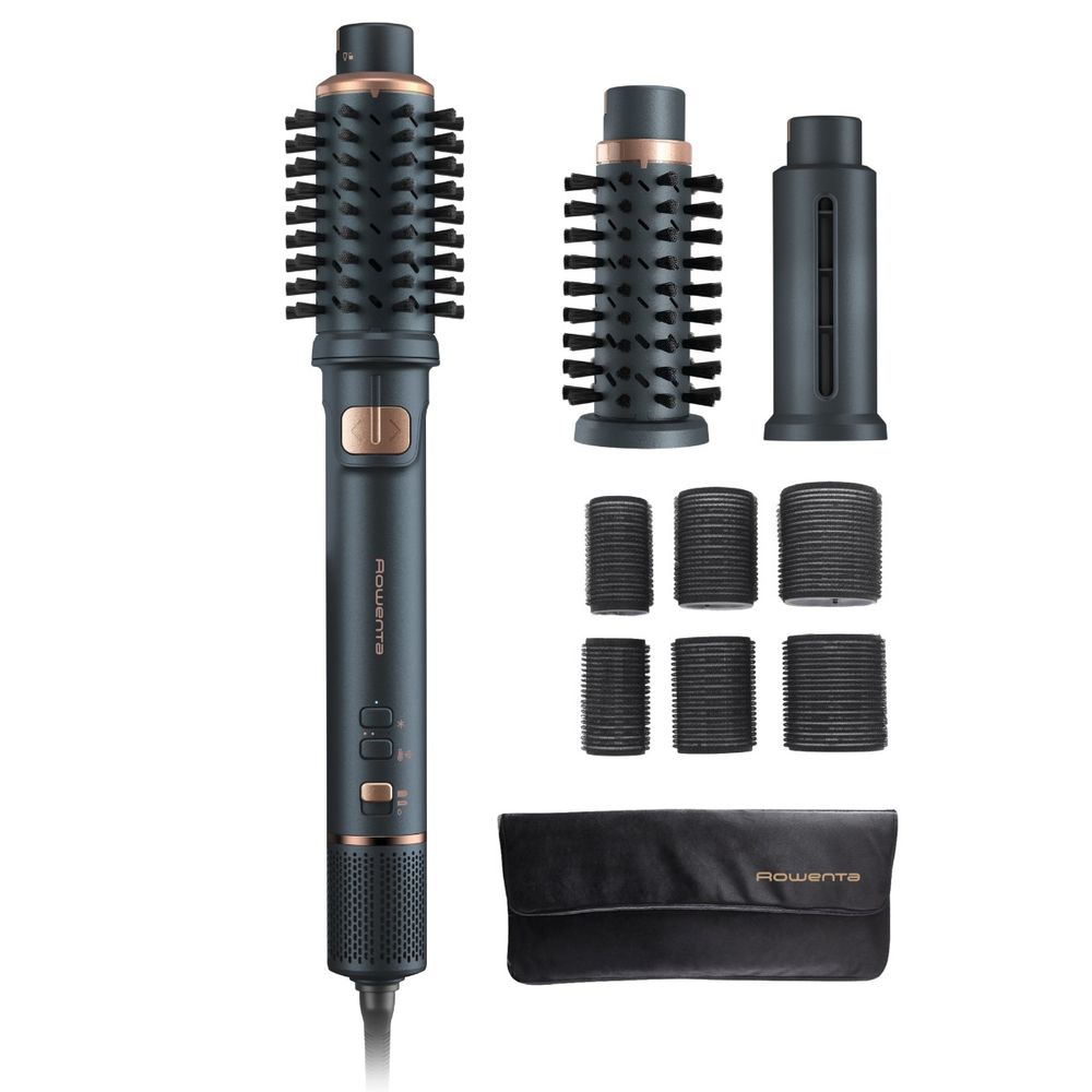 Perie rotativa cu aer cald Rowenta Air Rotate UB9920E0, 1300W, 4 trepte de viteza, 2 perii, functie Respect, grilaj detasabil, invelis ceramic, verde & bronz