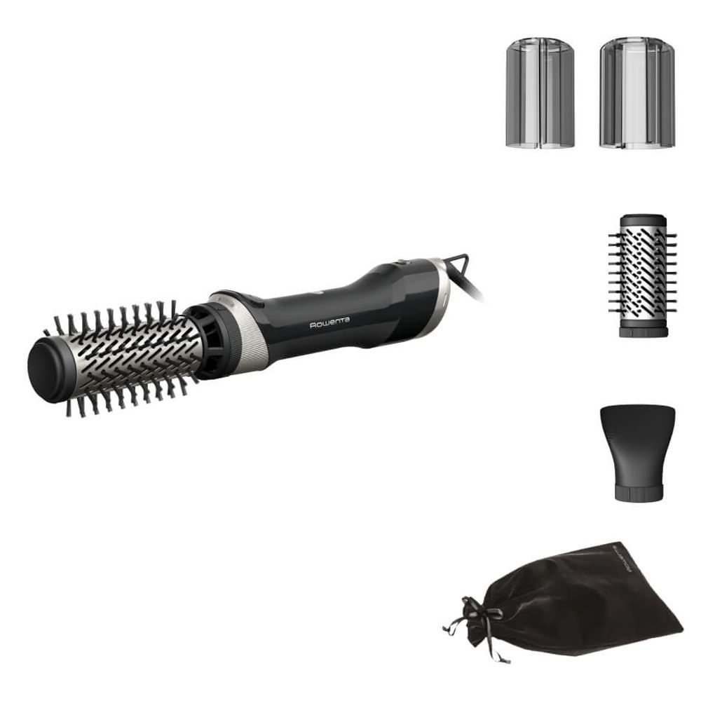 Perie rotativa cu aer cald Rowenta Brush Activ UB9530F0, 1000W, 2 trepte de viteza/temperatura, 2 perii rotative 40/50mm, concentrator aer, husa inclusa, functie jet de aer rece, generator de ioni, invelis ceramic, negru & argintiu