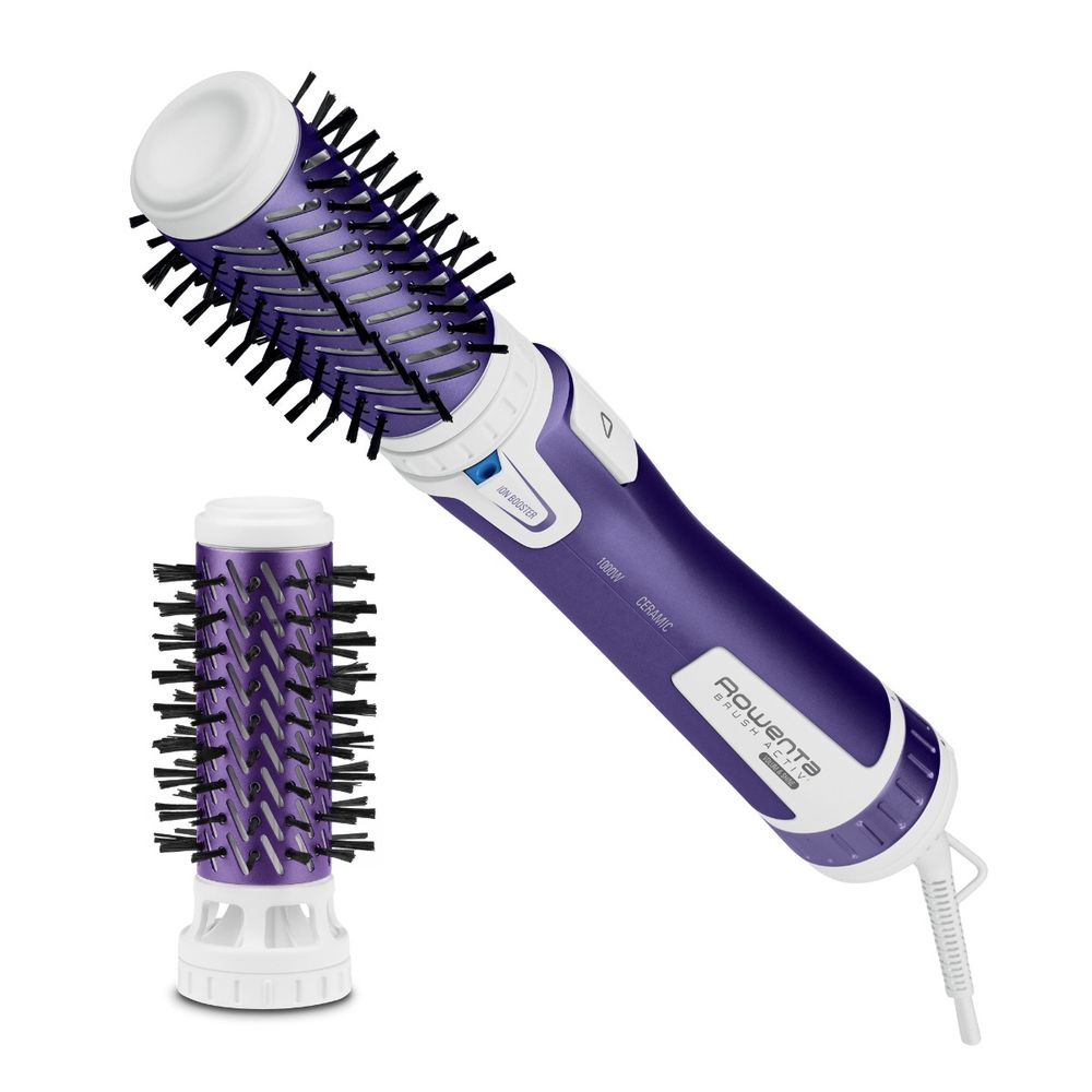 Perie rotativă Rowenta Brush Activ' Volume&Shine 2 CF9530F0, 1000W, 2 setări de temperatură si viteză, ionizare, 2 perii,  înveliş ceramic, mov
