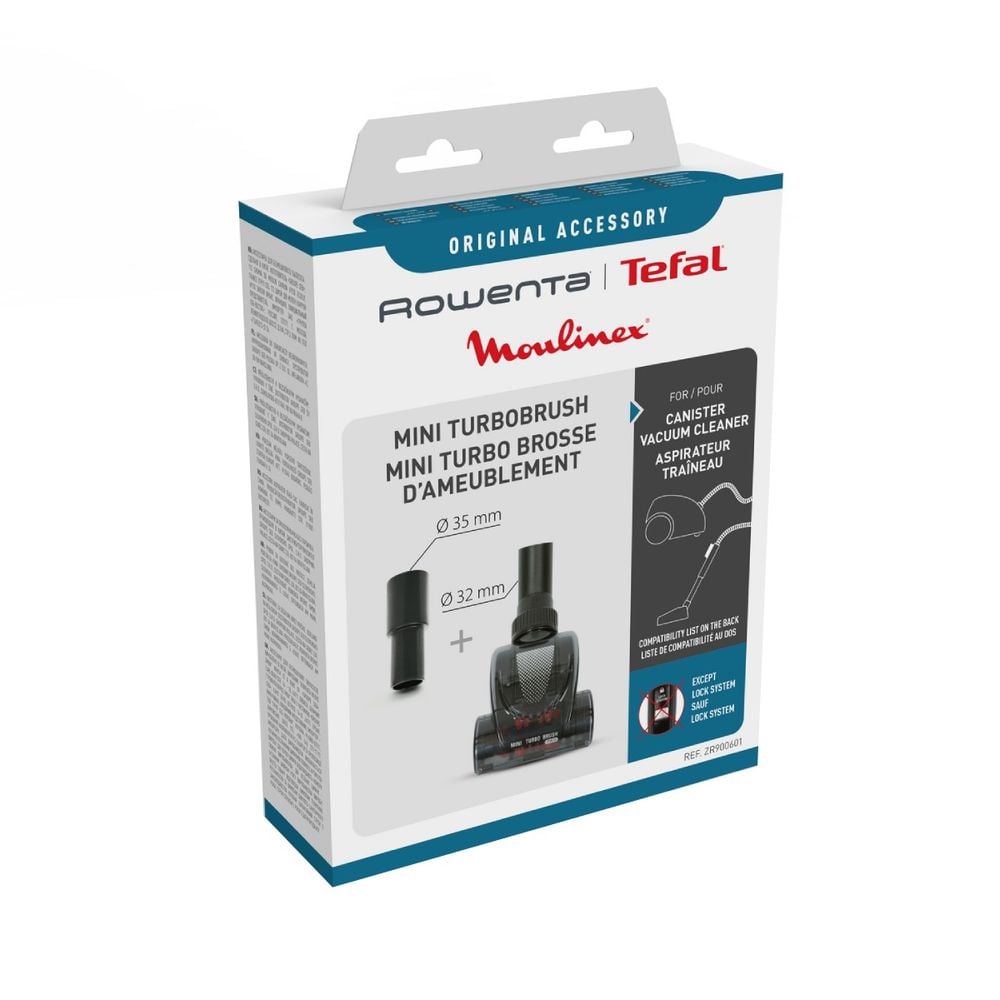 Perie Rowenta ZR900601 Mini Turbo cu diametru de 32 mm si adaptor de 35 mm, compatibila cu aspiratoarele Rowenta Compact Power, Swift Power, Compact Power XXL, Green Force Max Silence, X-Trem Power, Silence Force
