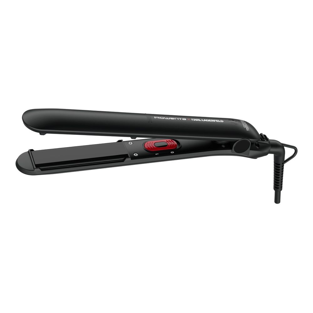 Placă de păr Rowenta EasyLiss Karl Lagerfeld SF161LF0, înveliș Ceramic Tourmaline, 200 °C, Funcția Straight & Curl, negru
